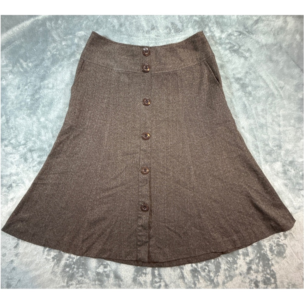 Larry Levine Brown Herringbone A-Line Skirt Button Detail Pockets Size 4
